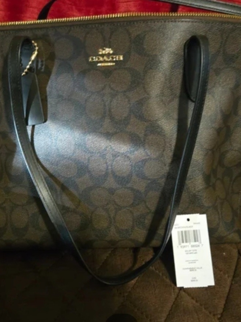 COACH Brown/Black Signature Canvas Shoulder Tote